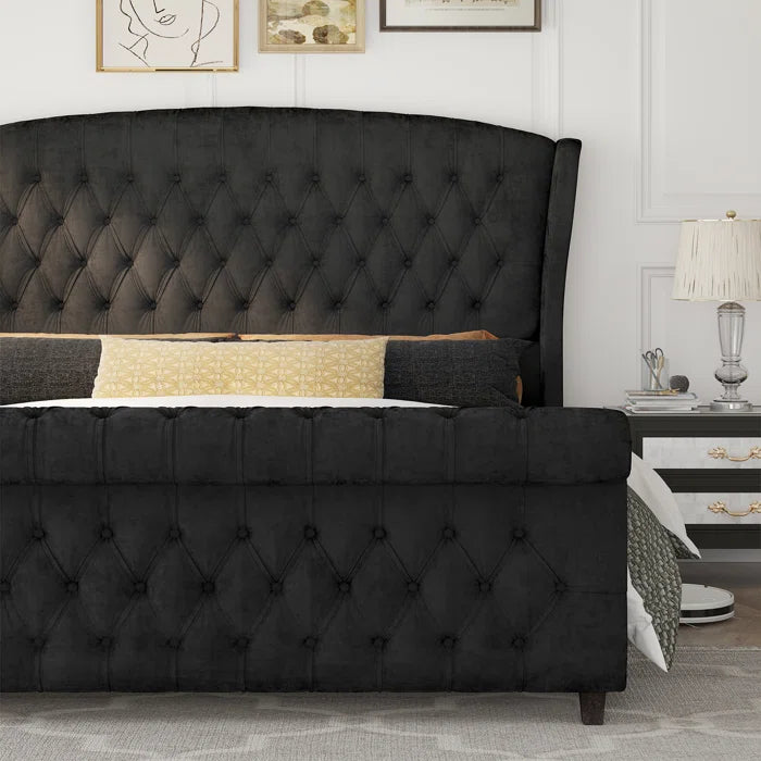 Velvet Sleigh Bed with Scroll Wingback Headboard – A Luxurious Touch for Your Bedroom - Image 10
