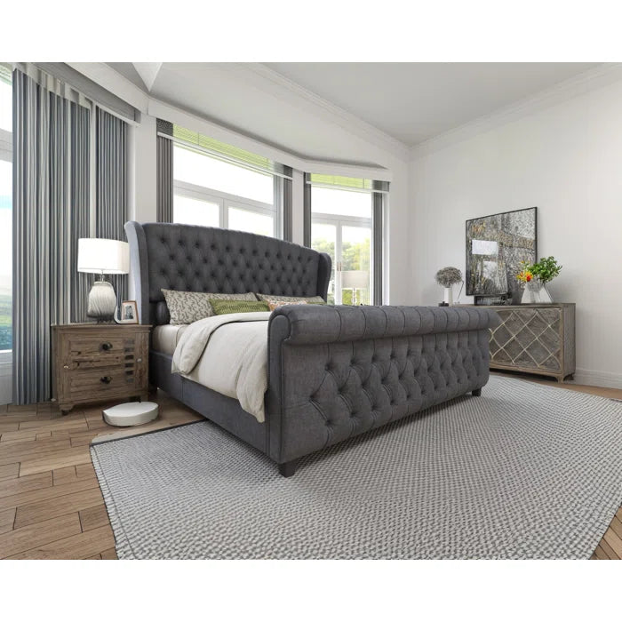 Velvet Sleigh Bed with Scroll Wingback Headboard – A Luxurious Touch for Your Bedroom - Image 14