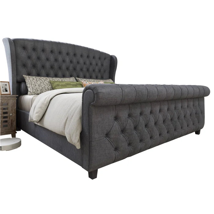 Velvet Sleigh Bed with Scroll Wingback Headboard – A Luxurious Touch for Your Bedroom - Image 13