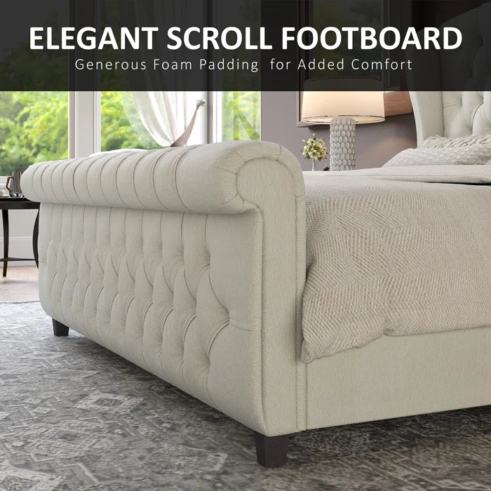 Velvet Sleigh Bed with Scroll Wingback Headboard – A Luxurious Touch for Your Bedroom - Image 5