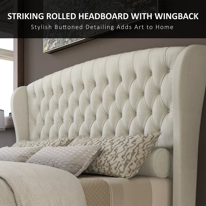 Velvet Sleigh Bed with Scroll Wingback Headboard – A Luxurious Touch for Your Bedroom - Image 6