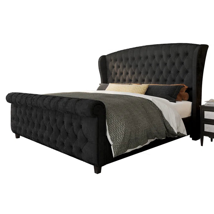 Velvet Sleigh Bed with Scroll Wingback Headboard – A Luxurious Touch for Your Bedroom - Image 11