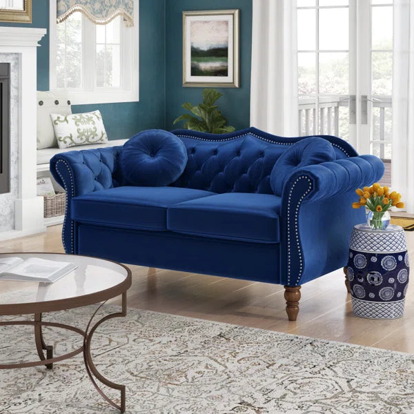 Luxury Velvet Sofa with Button-Tufted Back & Rolled Arms