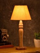 Round Brown Lamp with Taper Yellow Cotton Shade - 1