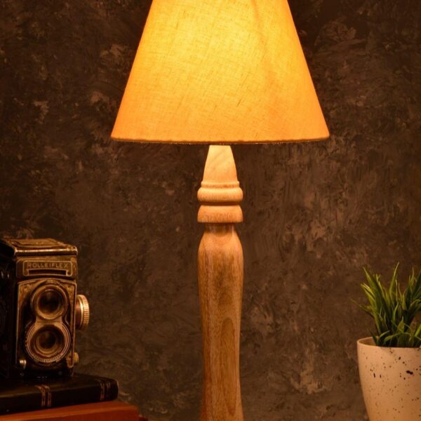 Round Brown Lamp with Taper Yellow Cotton Shade - 1