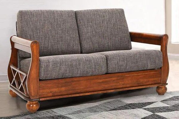 Solid Wood 2 Seater Sofa in Brown Colour