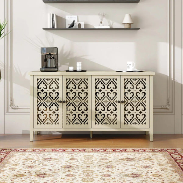 Hollowed-out 4-Door Cabinet, American Furniture Style, Ideal for Bedrooms, Living Rooms, and Studies, with Elegant Carvings and Good Air Permeability - Variant 1