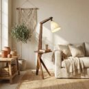 Hubert Wooden Floor Lamp with Brown Base and Jute Fabric Lampshade (BULB NOT INCLUDED) - 1