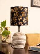 Stripped Distress White Lamp with Black Floral multicolor shade - 1