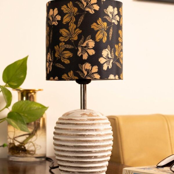 Stripped Distress White Lamp with Black Floral multicolor shade - 1