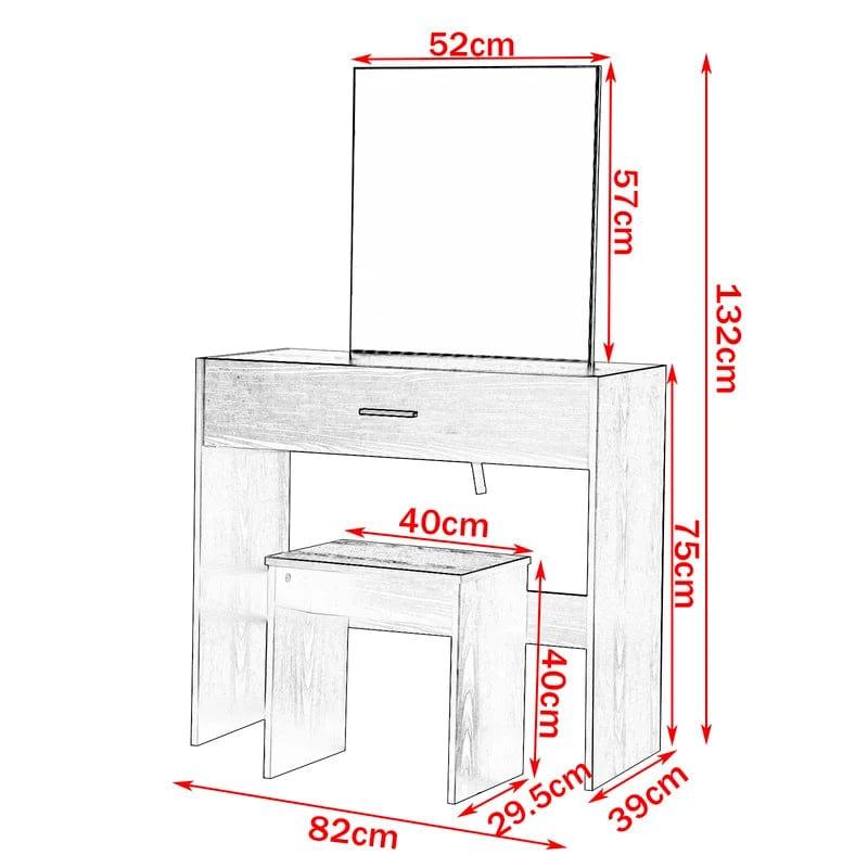 Soges Vanity Table Set with Mirror and Stool, Makeup Desk Dressing Table with Storage Drawer Make Up Table (White) - Image 6