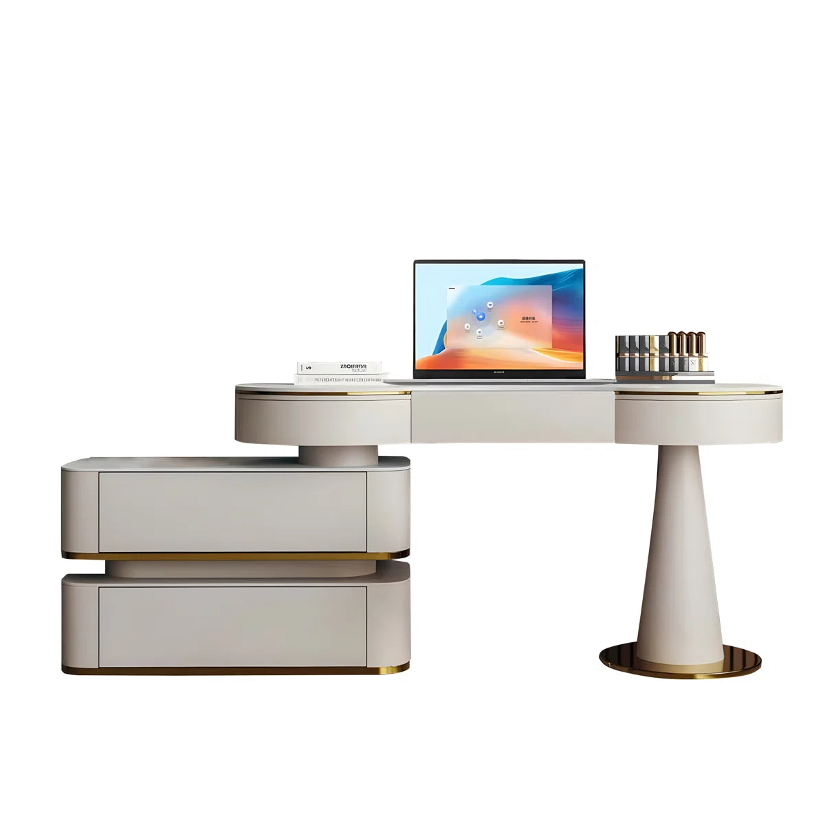 Modern Cream White Vanity Set with Lighted Mirror, Movable Cabinet & Stool - Image 10