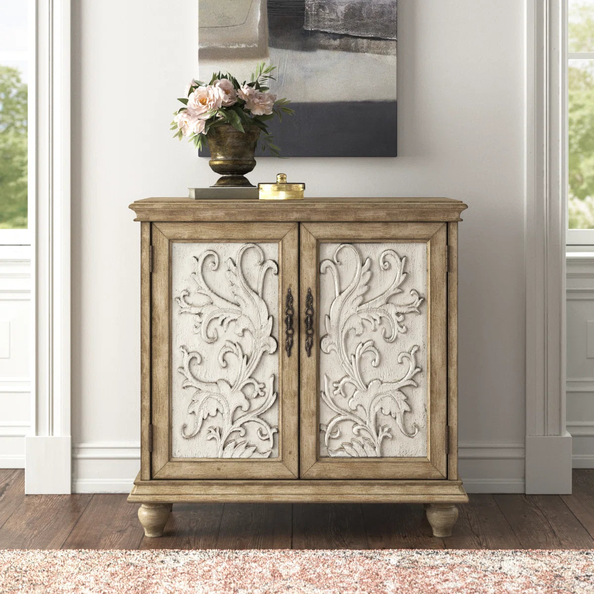 Liza 2-Door Carved Wood Storage Cabinet - Variant 1