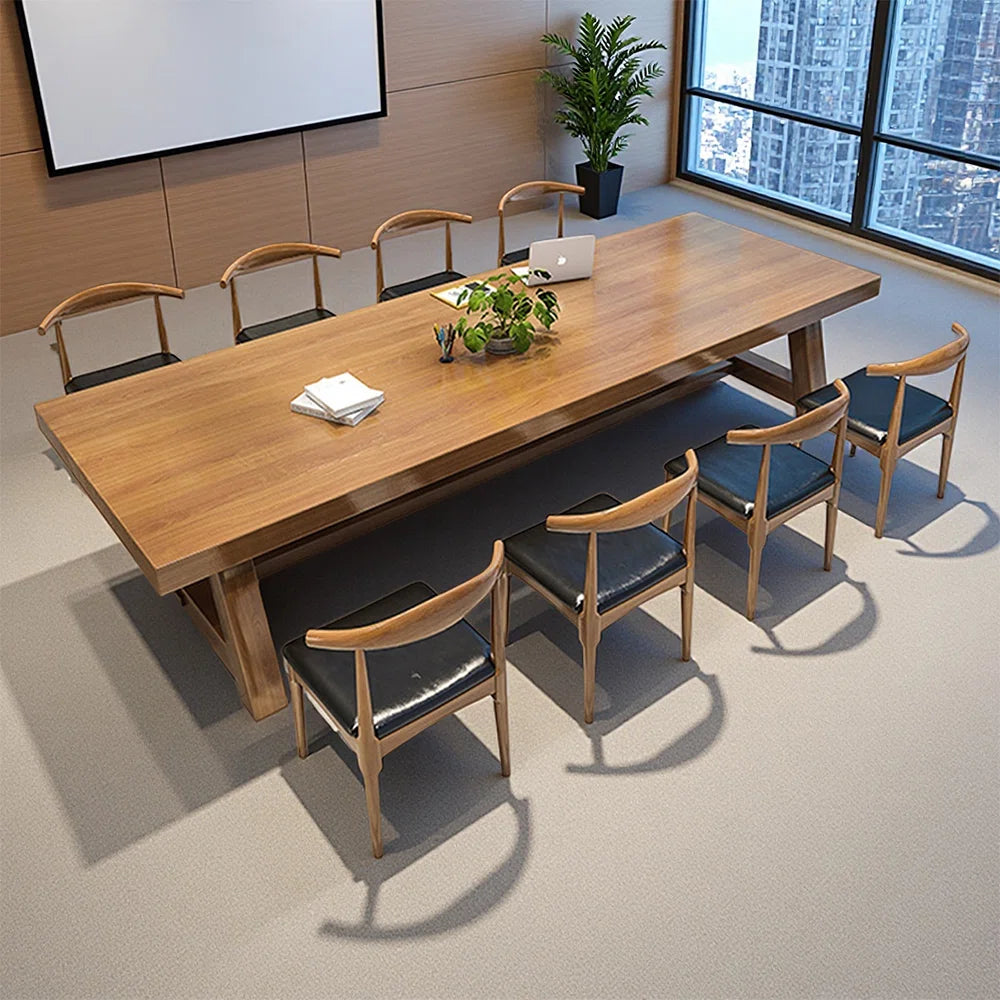 Nut-brown Rectangular Solid Wood Conference Table - Image 5