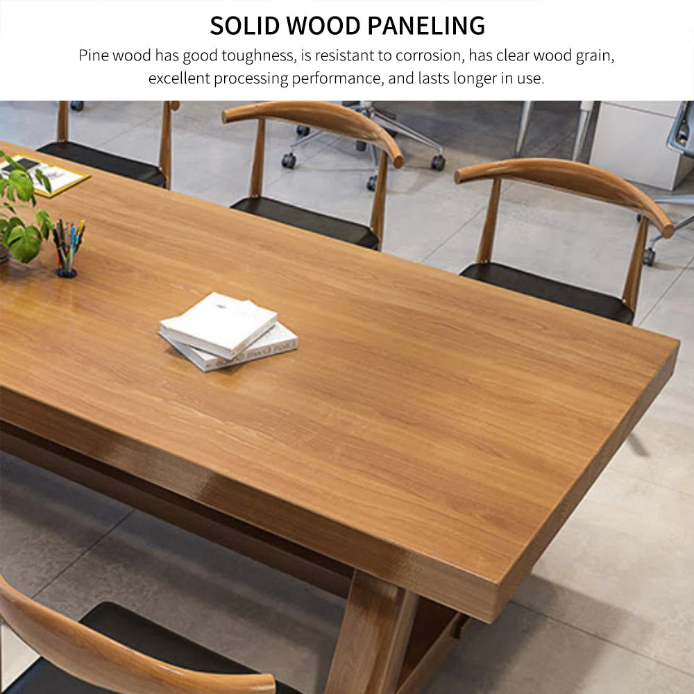 Nut-brown Rectangular Solid Wood Conference Table - Image 8