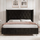Occoquan Upholstered Wingback Bed with Tufted Linen and Adjustable Headboard