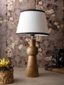 Wooden Skirt Lamp with White Cotton Shade - 5