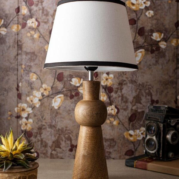 Wooden Skirt Lamp with White Cotton Shade - 5
