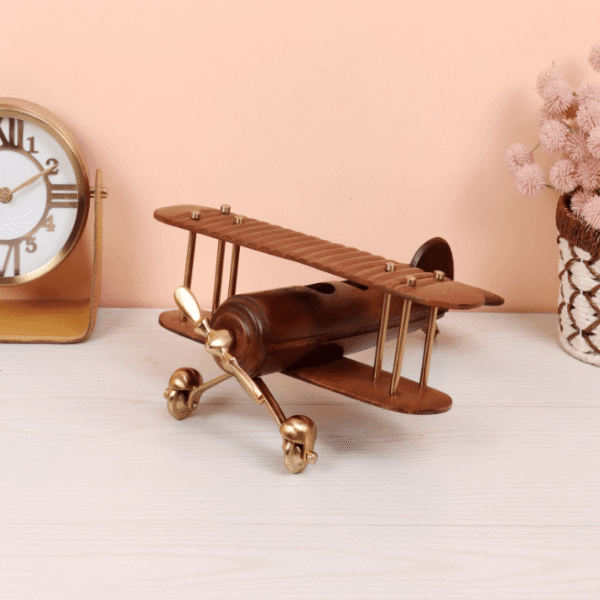 Golden Vintage Airplane Sheesham Wood Table Accent, - 1