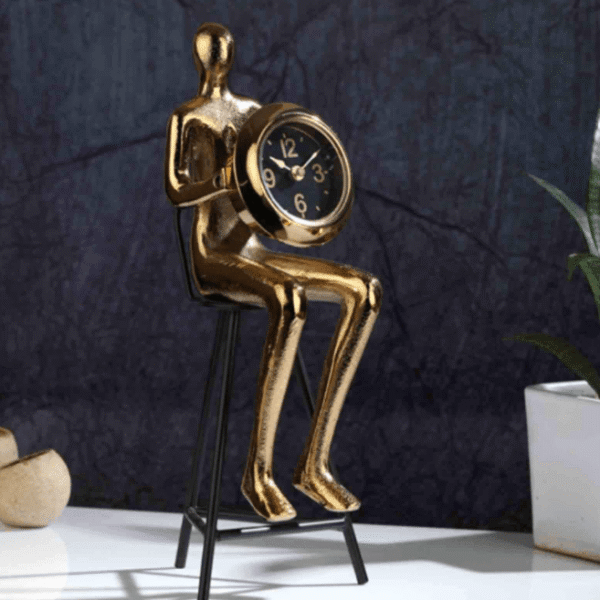Sitting Man Clock In Gold, - 1