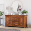 Solid Sheesham Wood Large Side Board with Three Drawer (Standard, Honey Finish) - Variant 1
