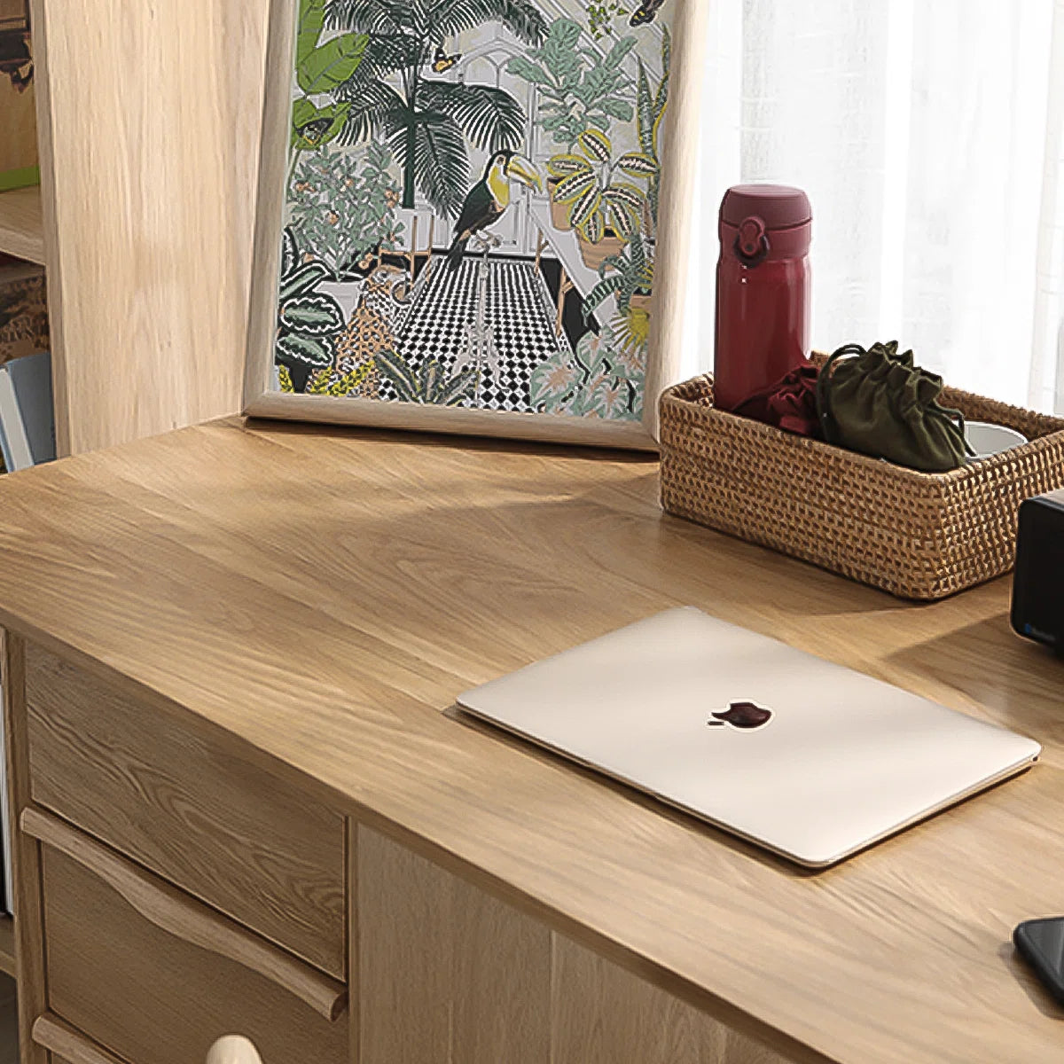 Sleek Solid Wood Rectangular Desk,3-drawer - Image 5