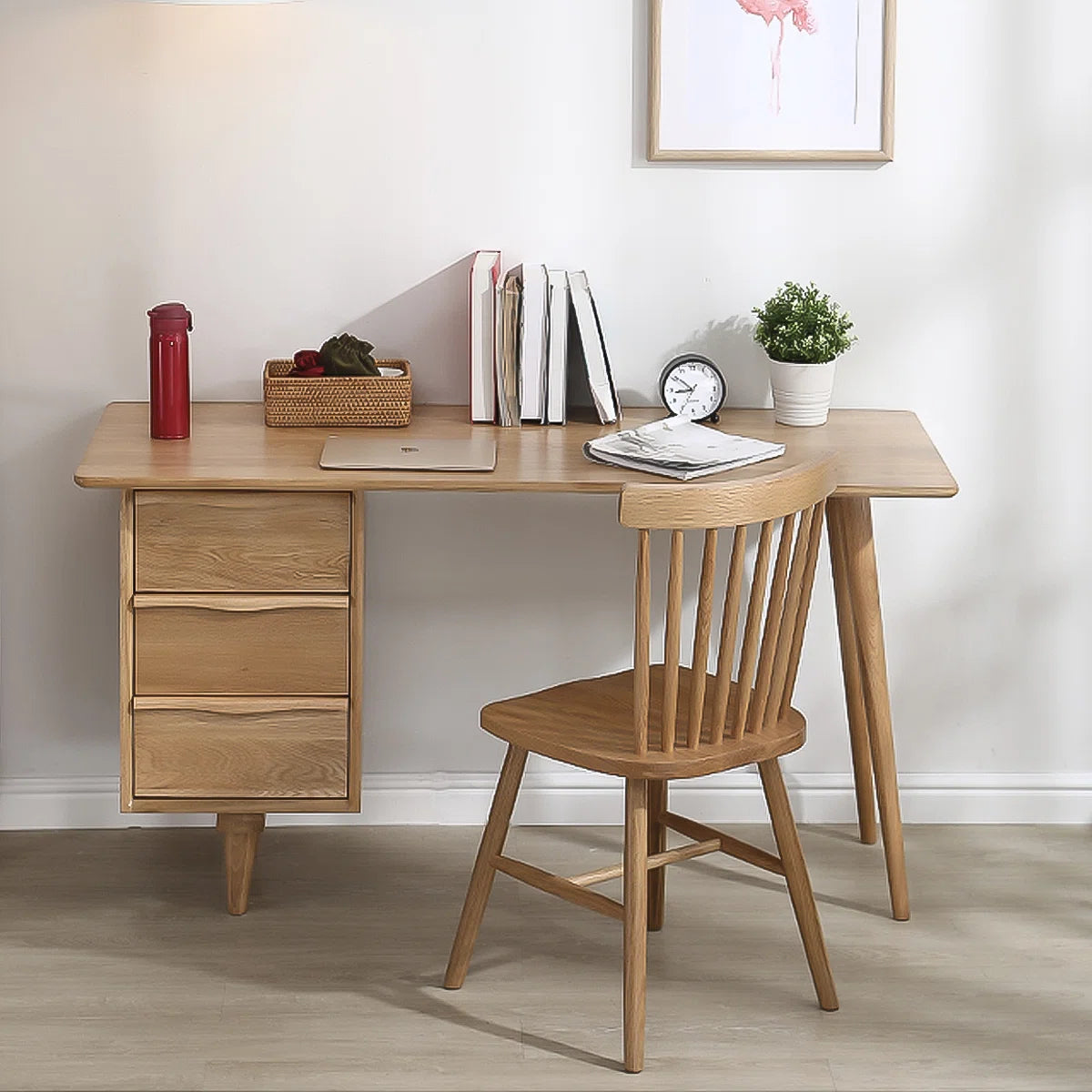 Sleek Solid Wood Rectangular Desk,3-drawer - Image 4