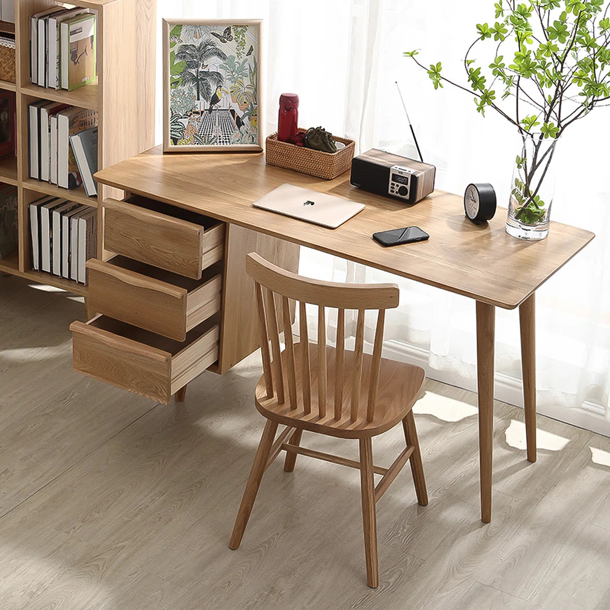 Sleek Solid Wood Rectangular Desk,3-drawer - Image 3