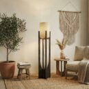 Solitaire Wooden Floor Lamp with Brown Base and White Fabric Lampshade (BULB NOT INCLUDED) - 5