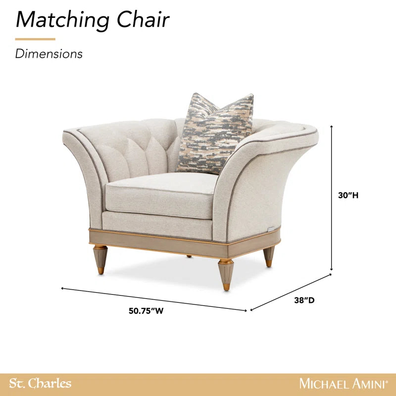 St. Charles Greige Accent Chair with Modern Fabric & Soft Curves - Image 4