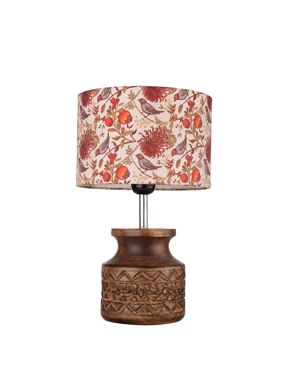 Wooden Carved Lamp with Birdy Multicolor Shade - 1 - Image 3