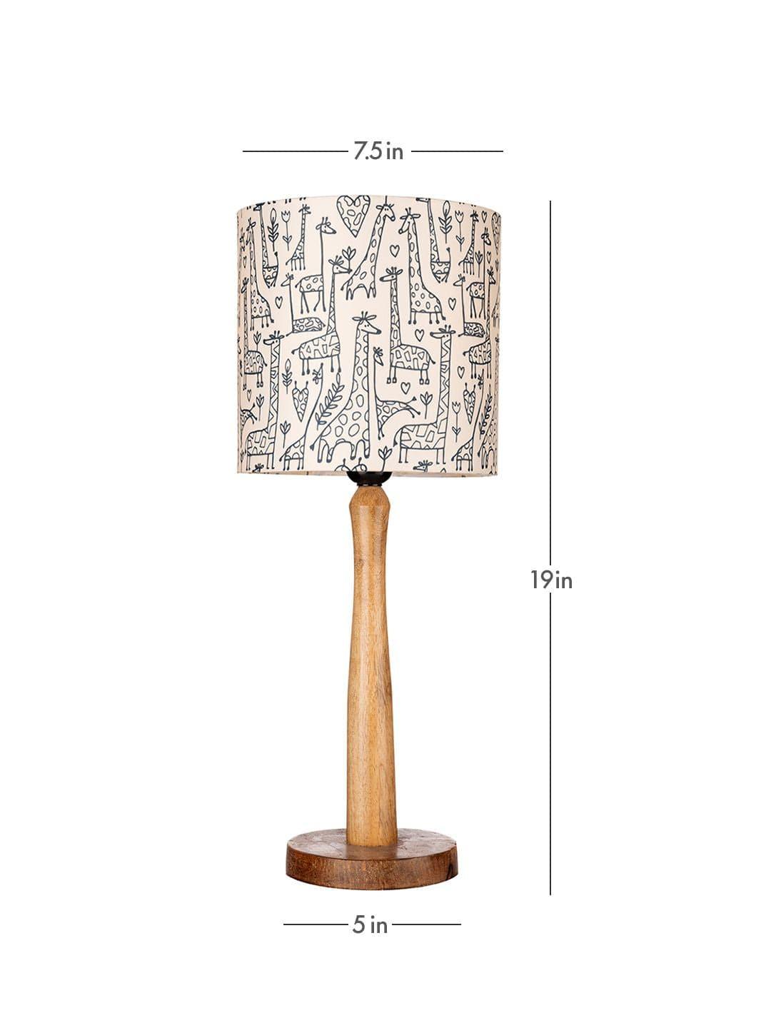 Wooden Brown Table Lamp with Animal Print Shade - 1 - Image 2