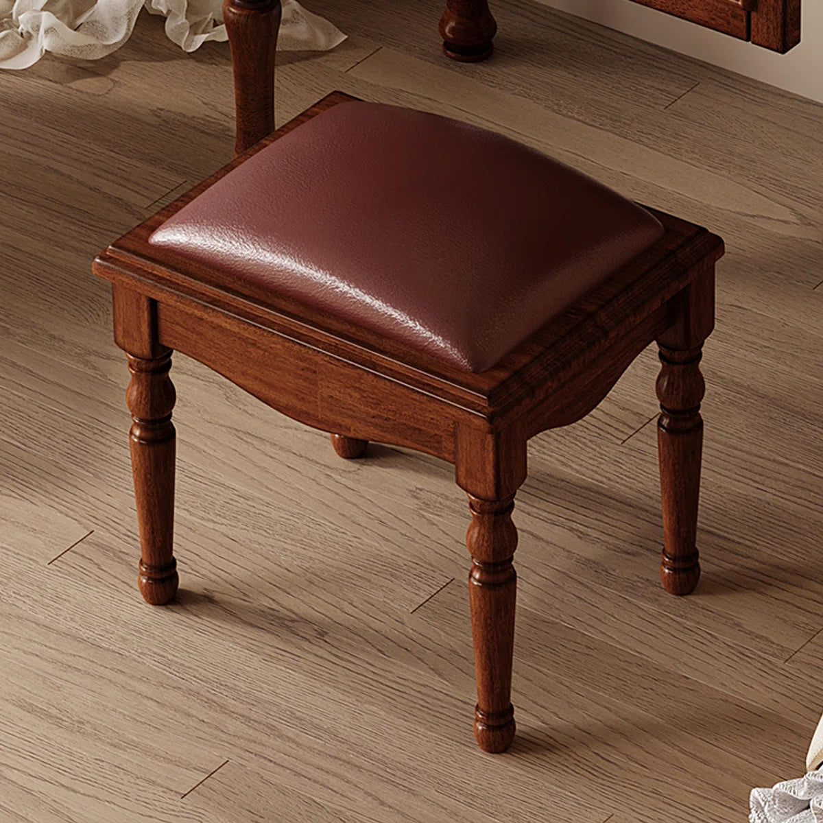 Vintage Mahogany Makeup Vanity Set with Petal Mirror & Stool - Image 4