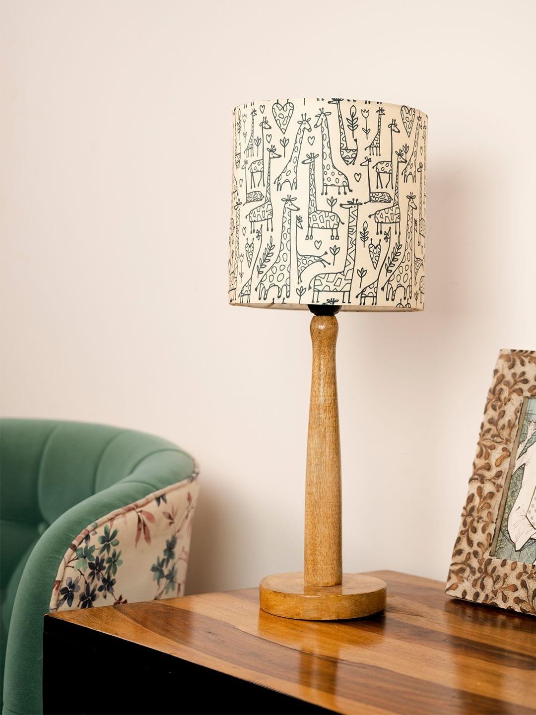 Wooden Brown Table Lamp with Animal Print Shade - 1 - Image 3