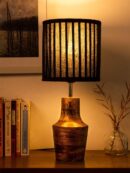 Wooden Firkin Lamp with Pleeted Cotton Black Shade - 5