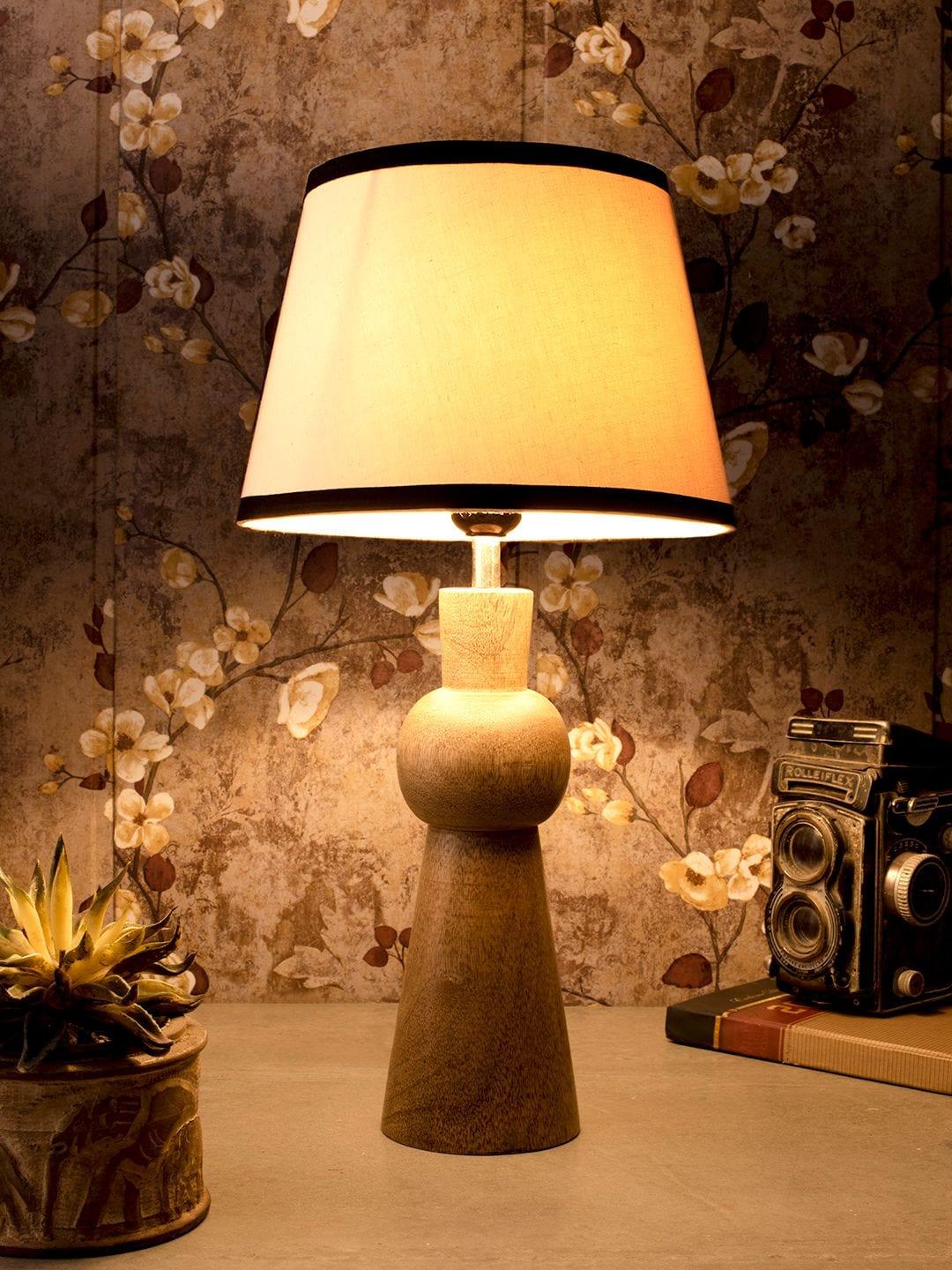 Wooden Skirt Lamp with White Cotton Shade - 3 - Image 2