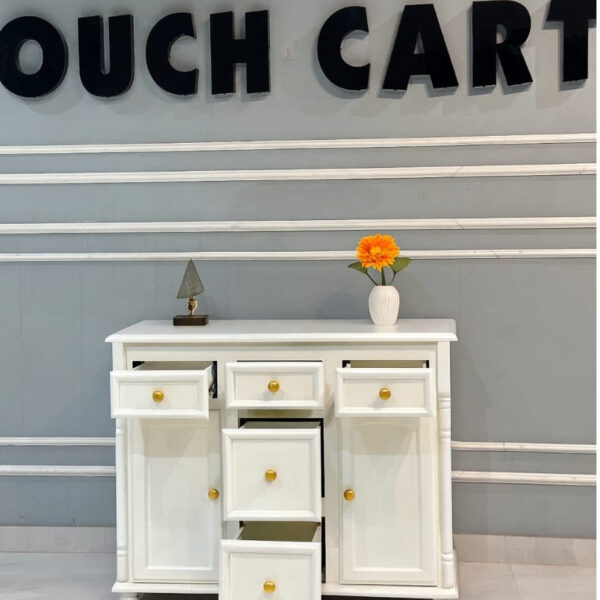 Elegant White Wooden Storage Cabinet with Drawers & Doors | Modern Console Sideboard