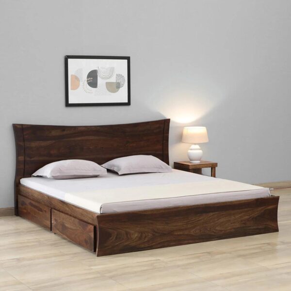 Sheesham Wood King Size Bed In Provincial Teak Finish With Drawer Storage