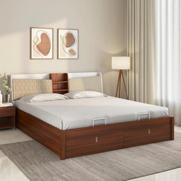 Memo Premier King Bed In Walnut Finish With Hydrualic Storage