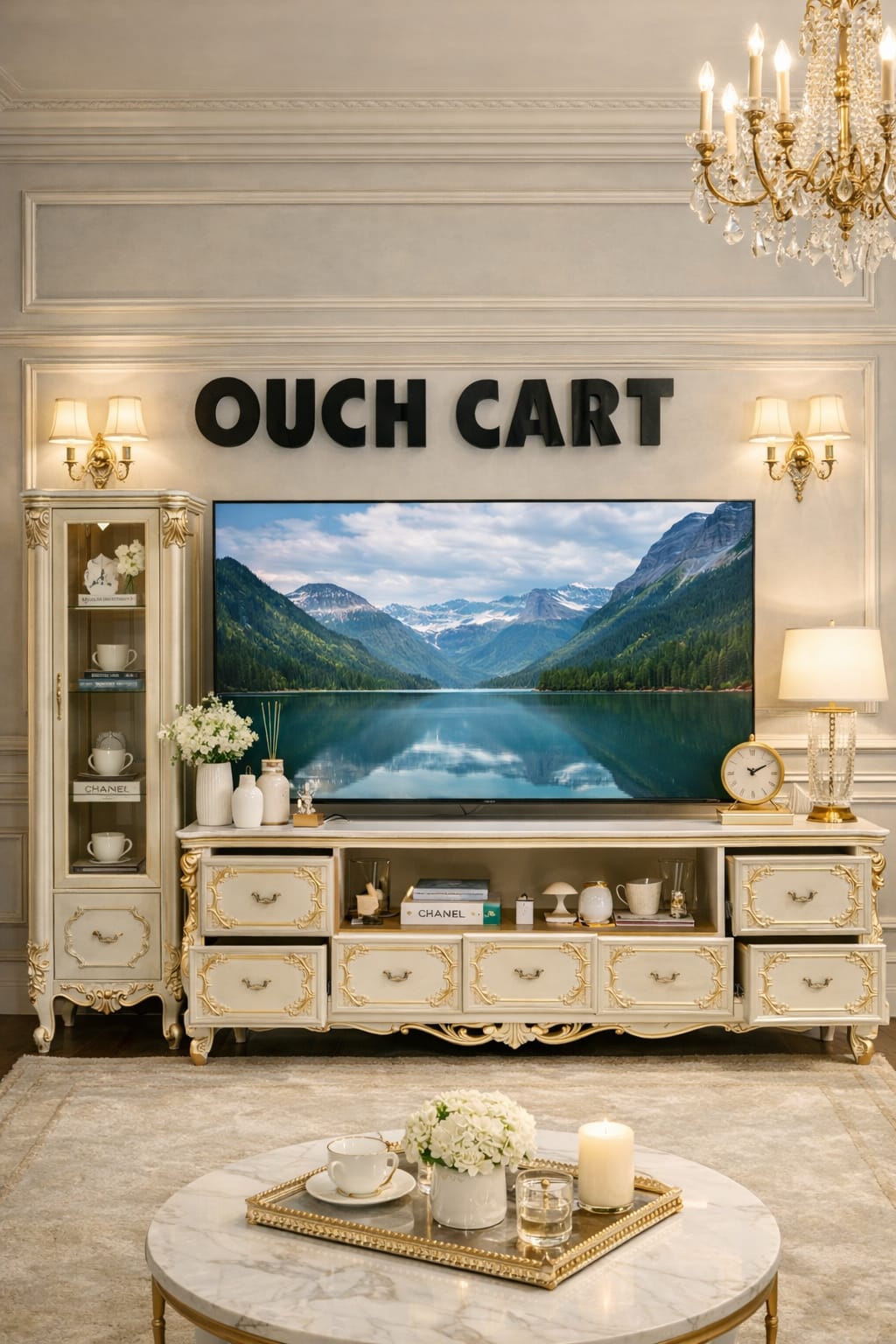Luxury Royal Gold Finish TV Cabinet & Console Table with Storage Drawers - Variant 1