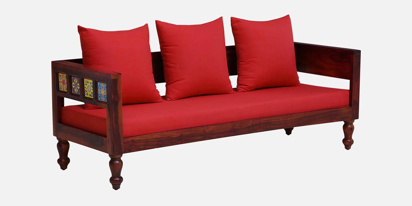 Sheesham Wood 3 Seater Sofa In Honey Oak Finish - Image 6