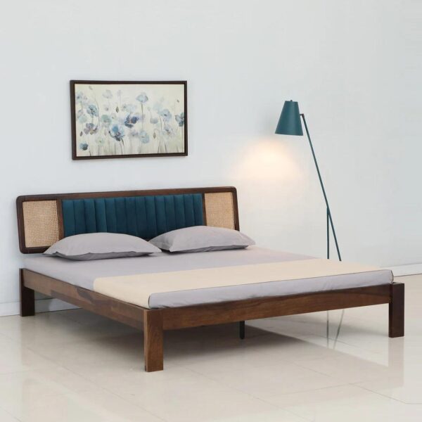 Bliss Cane King Size Bed In Scratch Resistant Teak Finish