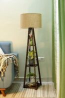 Premium Birch Plywood Brown Floor Lamp with Shelf (Jute Shade) - 3