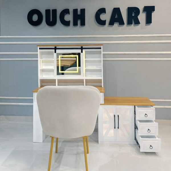 Modern White Wooden Dressing Table with LED Mirror & Storage Cabinet | Makeup Vanity Unit
