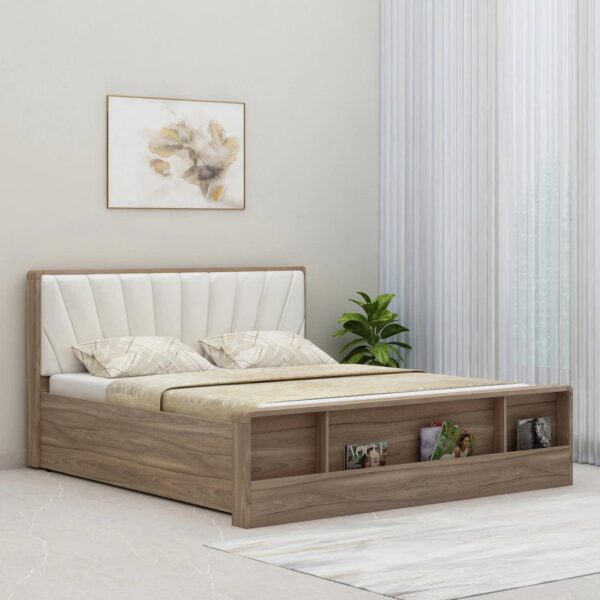 Symo King Size Bed in Bella Noce & Glossy White Colour with Hydraulic Storage
