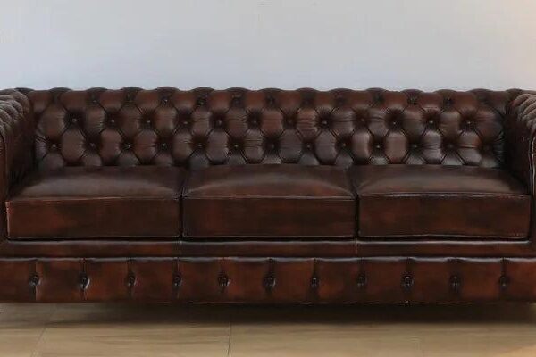 Leather 3 Seater Sofa In Brown Finish