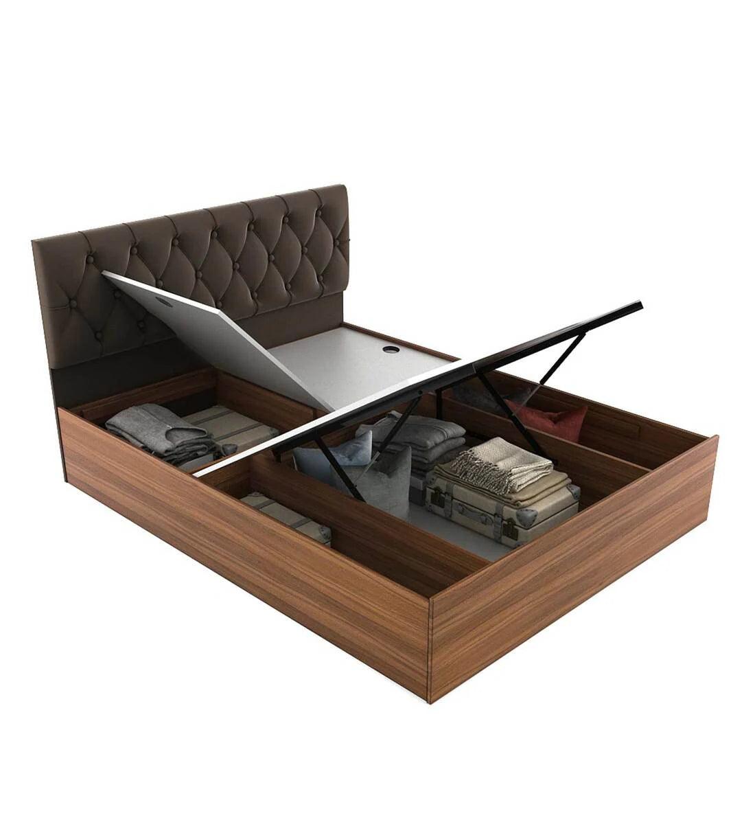 King Size Bed in Exotic Teak Finish with Hydraulic Storage - Image 4