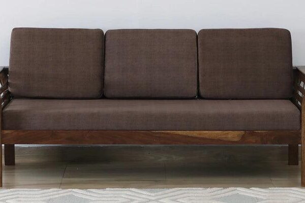 Sheesham Wood 3 Seater Sofa In Scratch Resistant Brown & Provincial Teak Finish