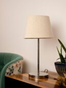 Metal Chrome Finish Lamp with Smare Taper White Shade - 1