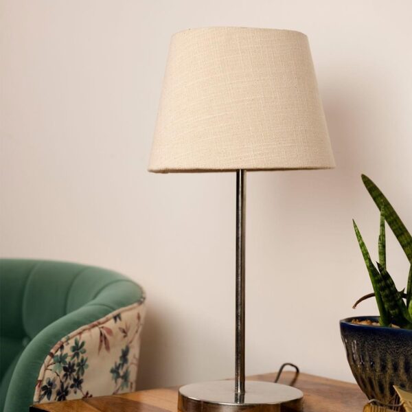 Metal Chrome Finish Lamp with Smare Taper White Shade - 3